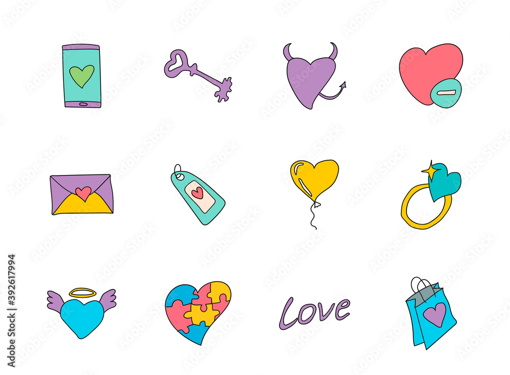 heart love doodles isolated on white. heart love icon set for web design, user interface, mobile apps and print heart love doodles isolated on white. heart love icon set for web design, user interface, mobile apps and print