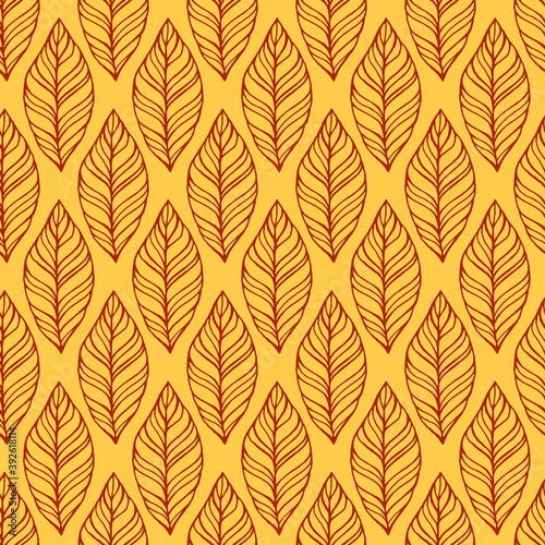 Seamless pattern tropical leaf background. Hand drawn vector illustration. Perfect for greetings, invitations, manufacture wrapping paper, textile, web design.