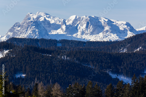The Hochköning (High King) mountain in the Berchtesgaden Alps seen from great distance in Filzmoos (Salzburg county, Austria)