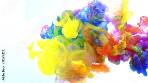 4K Footage,Color splash background, Color paint drops in water , Luxury colors Slow motion shot,