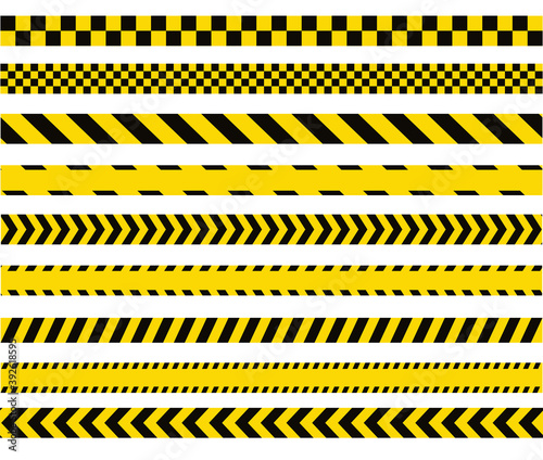 Police line. Warning tape. Black and yellow line striped. Vector illustration © Ddd