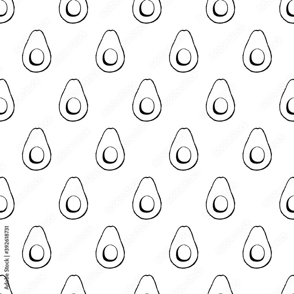 Seamless pattern with hand drawn fruits elements avocado. Vegetarian wallpaper. For design packaging, textile, background, design postcards and posters. Seamless pattern with hand drawn fruits elements avocado. Vegetarian wallpaper. For design packaging, textile, background, design postcards and posters.
