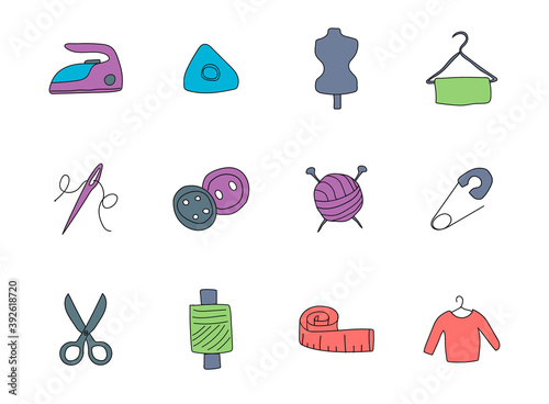 tailoring hand drawn linear vector icons isolated on white background. tailoring doodle icon set for web and ui design, mobile apps and print products