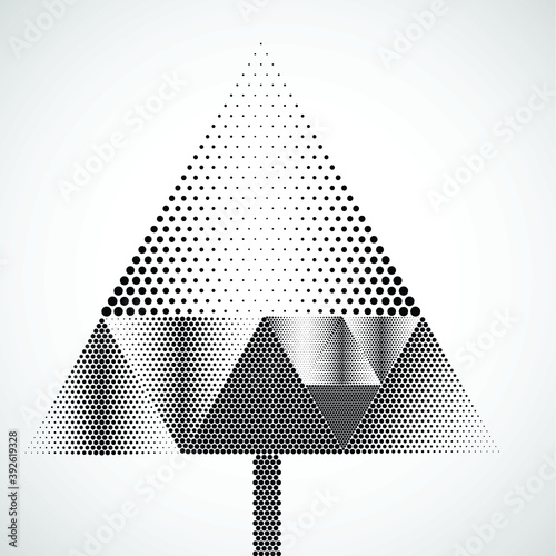 Vector Hipster Halftone dots Christmas tree . poster with different elements. Abstract Geometrical Poster. Modern Design Template with geometric shapes in various forms.illustration.