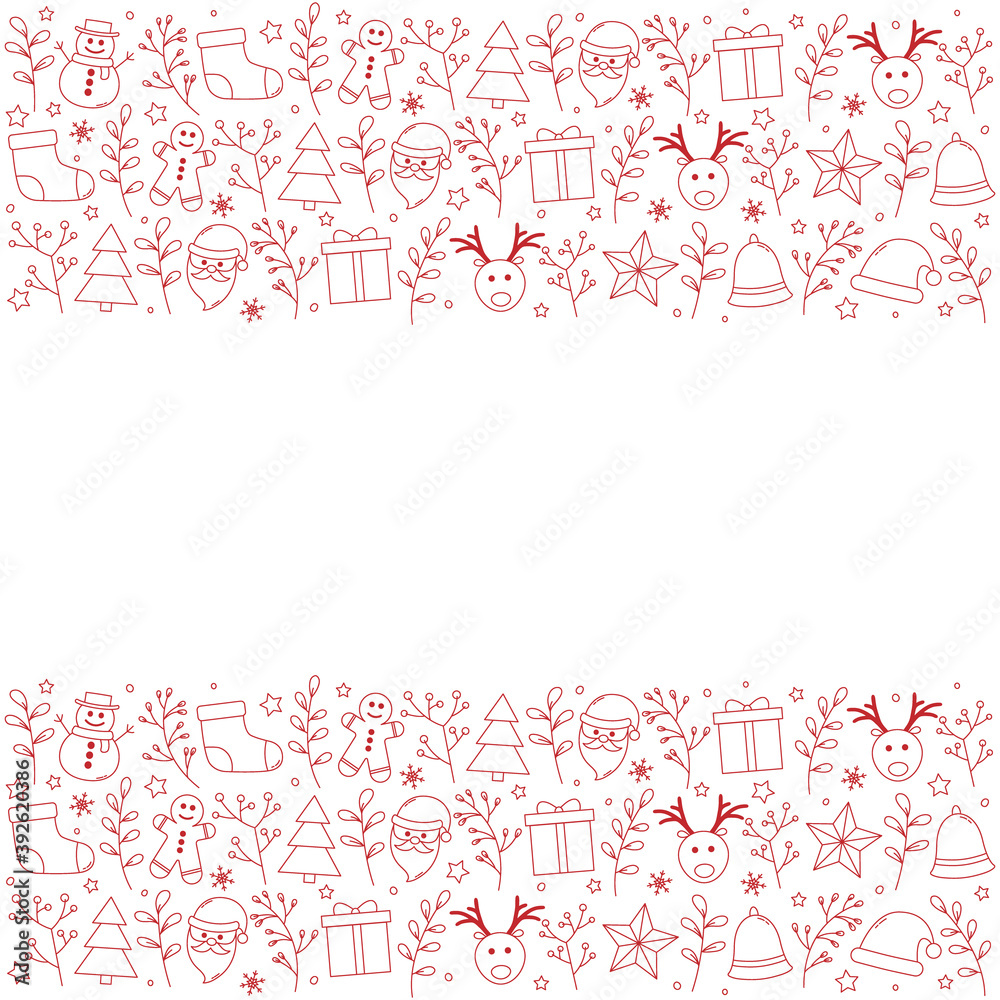 Design of Christmas background with copyspace and decorations. Xmas card. Vector