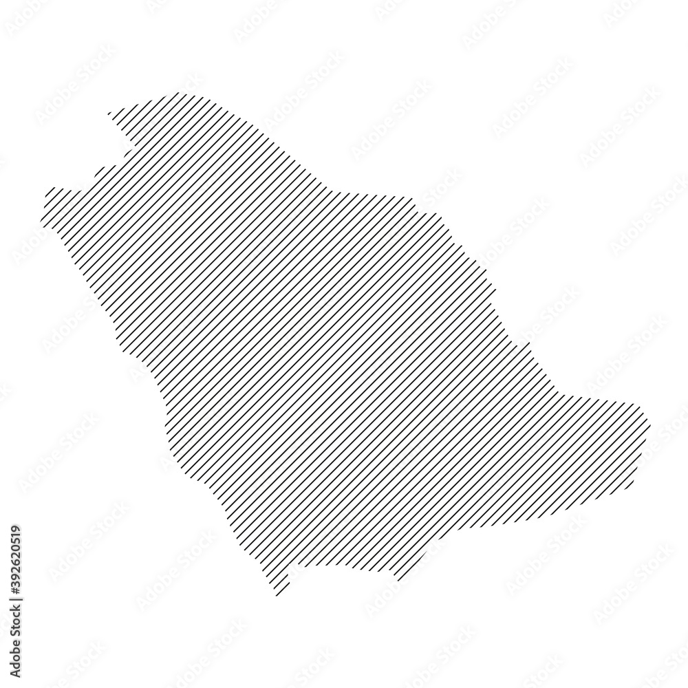 Saudi Arabia map from pattern of black slanted parallel lines. Vector illustration.