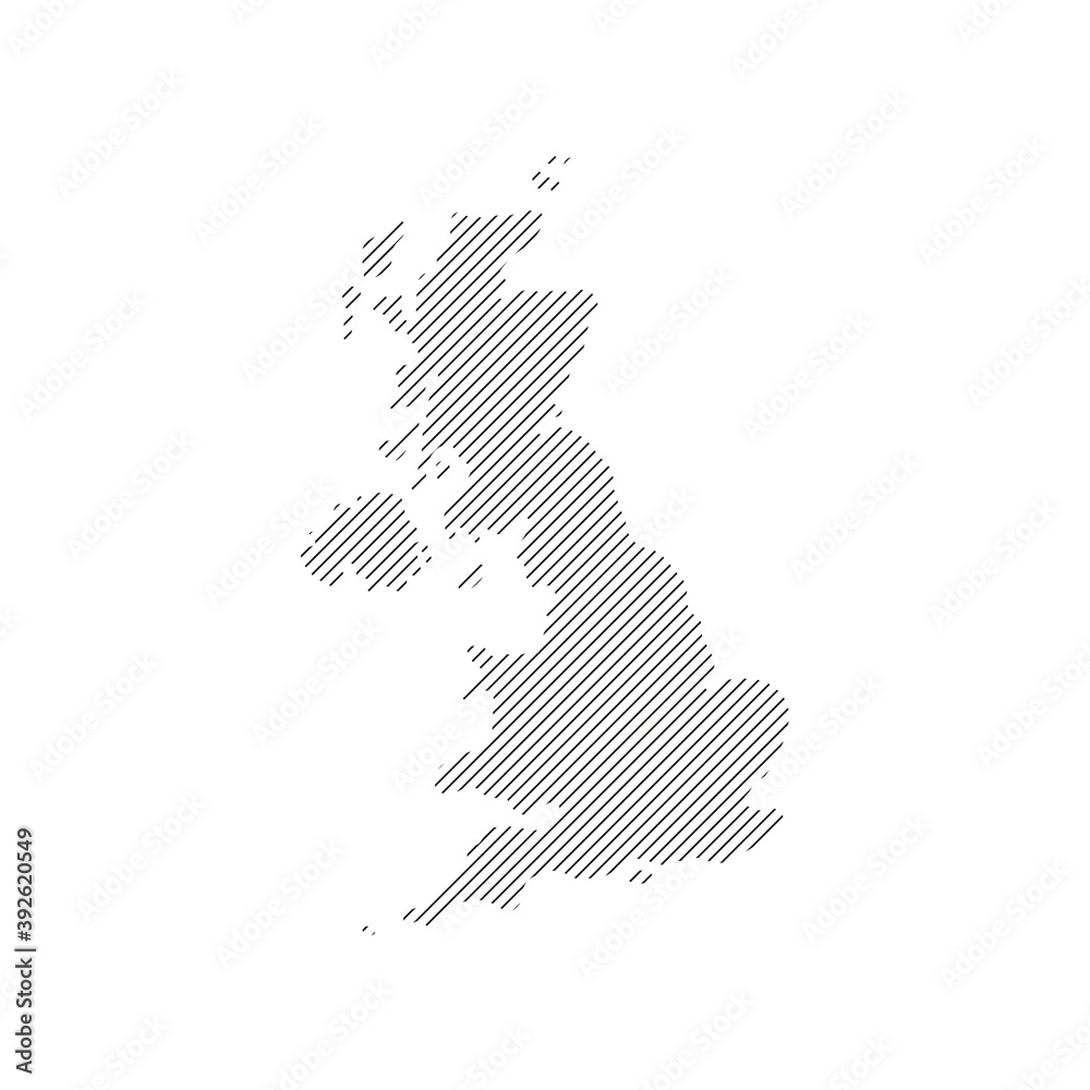 United Kingdom map from pattern of black slanted parallel lines. Vector illustration.