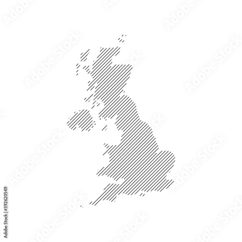 United Kingdom map from pattern of black slanted parallel lines. Vector illustration.