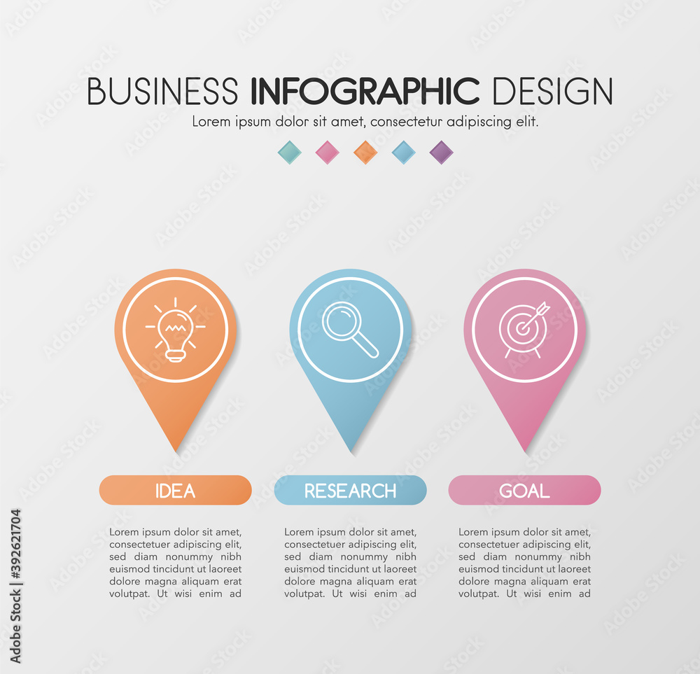 Fototapeta premium Business diagram with icons and 3 options. Infographic design. Vector