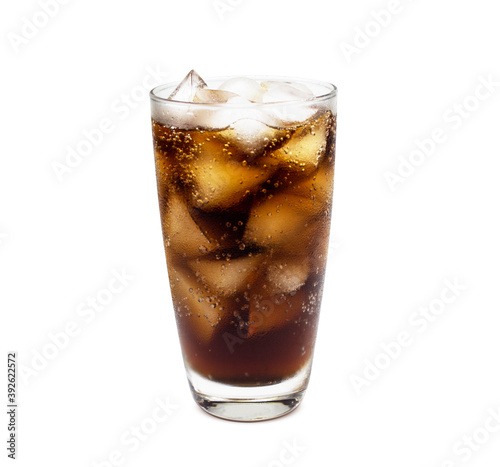 Fresh coke in glass isolated on white background clipping path.