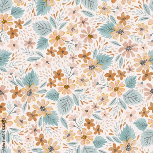 Floral seamless pattern. Watercolor small flowers background in pastel colors. Print for textile  home decor  wallpaper  gift wrap.