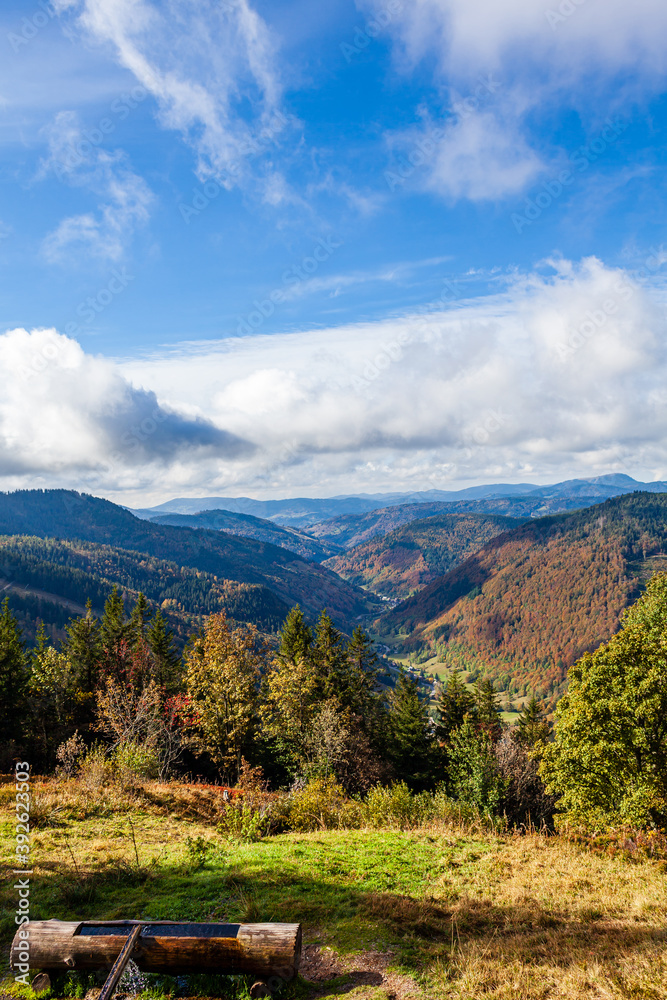 Mountains on a clear autumn day under a blue sky