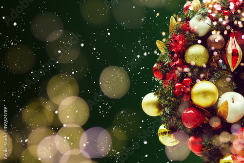 Closeup of Christmas-tree decorations, christmas tree and decorations christmas background