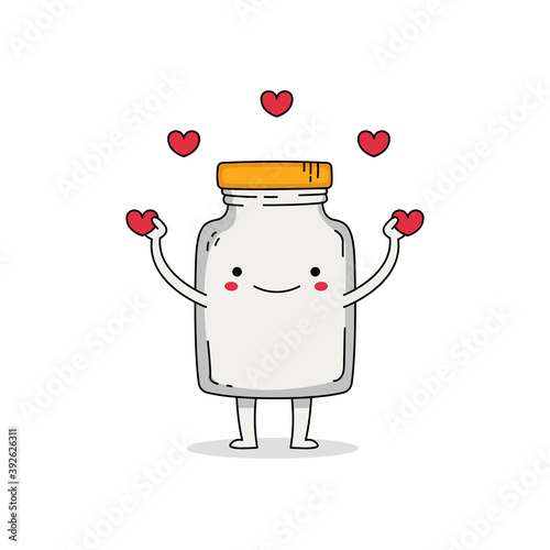 Cute glass jar cartoon character spreading love
