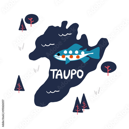 Vector illustration of Lake Taupo in New Zealand.