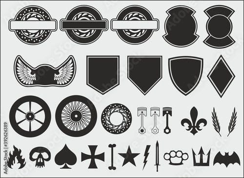 Patches and stickers for bikers, as well as a small set of design elements of this style