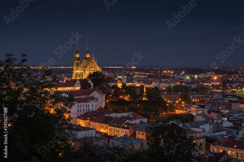 Night view on City of Brno and Cathedral of St. Peter and Paul. Czech Republic - Europe. (ID: 392627188)