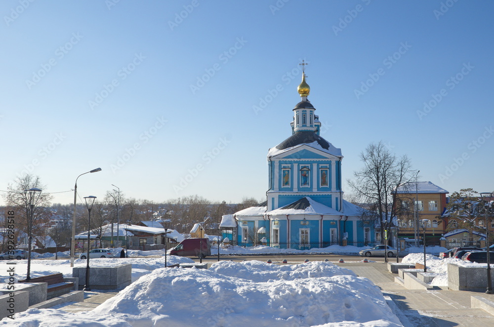 View of the Church of the first Apostles Peter and Paul on a Sunny winter day. Sergiev Posad, Moscow region, Russia