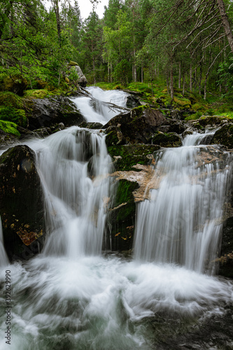 Soft waterfall in a green forest