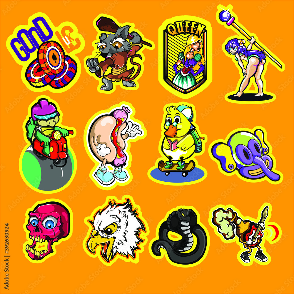pack vector 12 illustration free  characters design for sticker