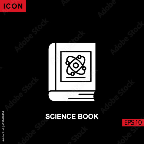 Icon science book with atom nuclear. Filled, glyph or flat vector icon symbol sign collection