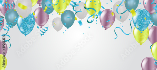 Party Blue balloons Realistic Glossy Balloons Background with Bokeh Effect.Vector illustration