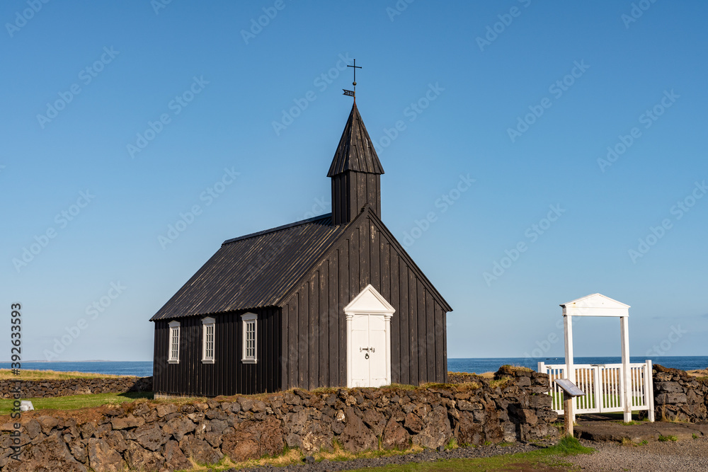 Church Budir in Budahraun lava fields on south coast of Snæfellsnes peninsula at western Iceland also known as Búðakirkja , Búðir