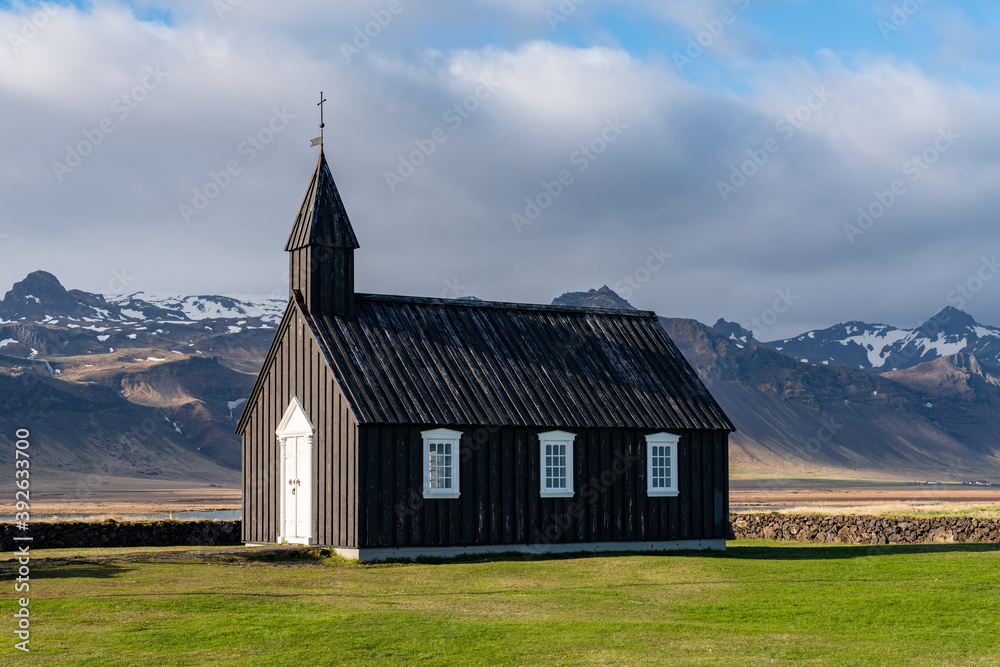 Church Budir in Budahraun lava fields on south coast of Snæfellsnes peninsula at western Iceland also known as Búðakirkja , Búðir