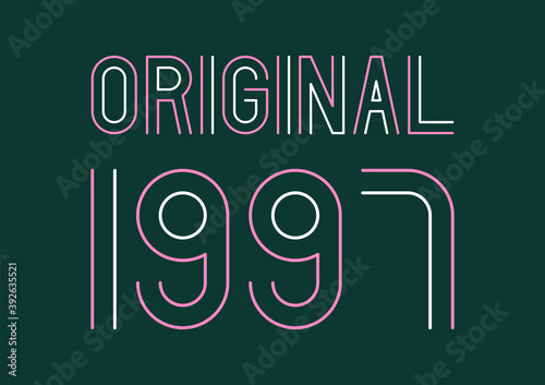 Pink and white original year 1997 text on green background