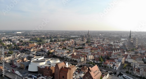 Evening drone shot from Stralsund, Northern Germany, Summer 2019