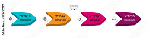 Arrows designed by 4-section vectors that can help represent information and tell the process of working different parts. infographic.
