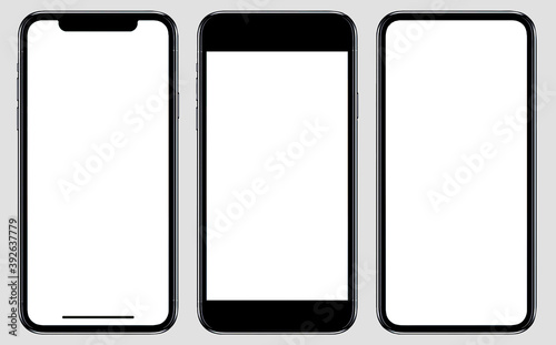 Smartphone frameless mockup. Studio shot of Smartphone with blank screen for Infographic Global Business web site design app, Content for technology - include clipping pat.	 photo