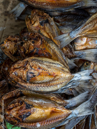 Daing for sale at a local dried fish store in Divisoria, Manila, Philippines. The fish is split open and dried. photo