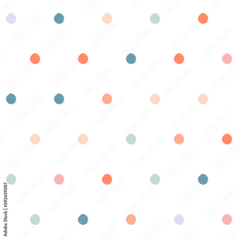 Vector polka dots seamless pattern, hand drawn girly watercolor stains. watercolor doted background.