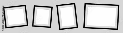 Set of Realistic empty frames on grey background. Collection square photo frame empty blank mockup. Vector illustration.