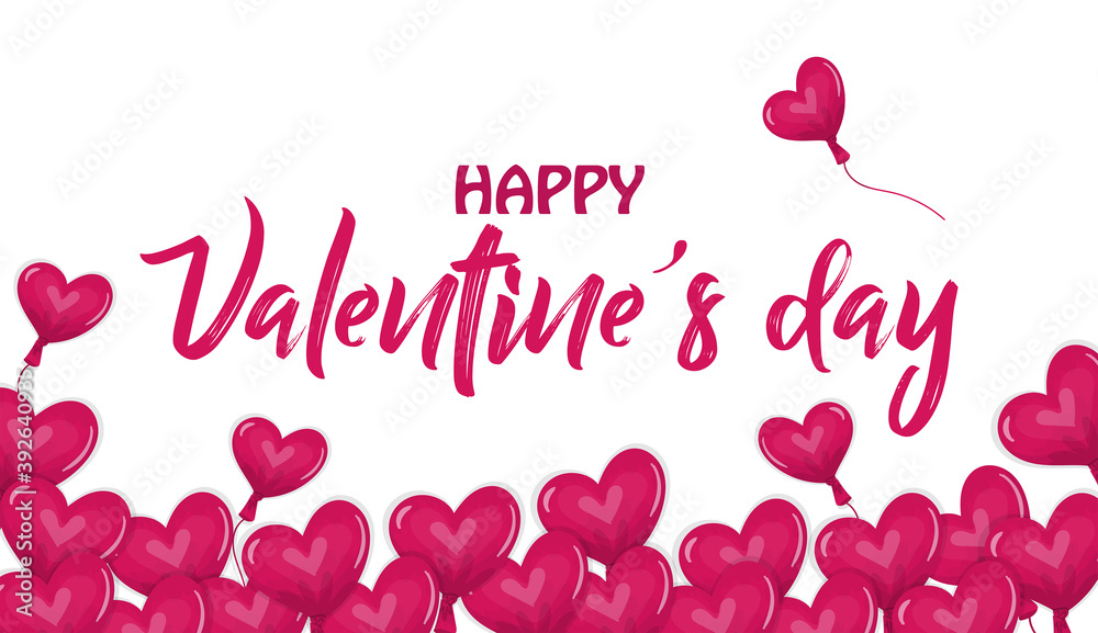 Happy Valentines day banner with hand written font and heart balloon