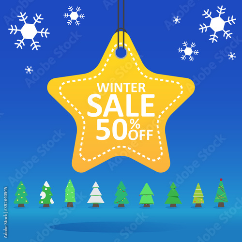 Winter sale abstract background with text  50  off   Vector Banner for shop. 