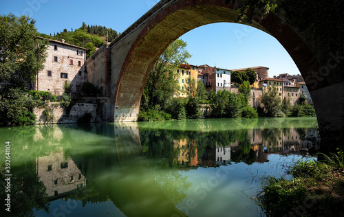 Ponte della Concordia or Diocleziano, ancient Roman bridge over the river Metauro. Fossombrone, province Pesaro and Urbino, Marche, Italy, Europe.
