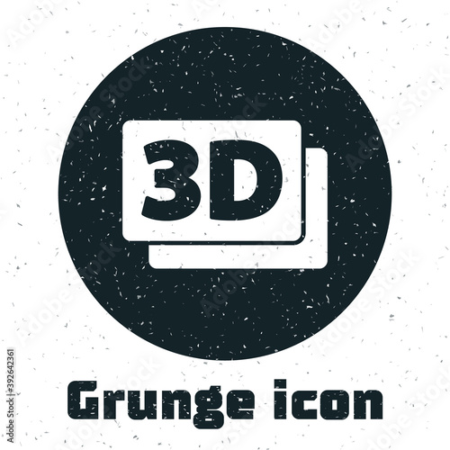 Grunge 3D word icon isolated on white background. Monochrome vintage drawing. Vector.