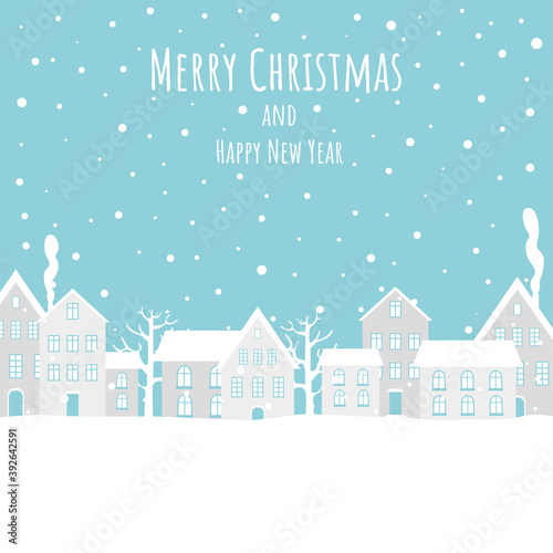 Vector image of a winter city. Merry Christmas and Happy New Year.