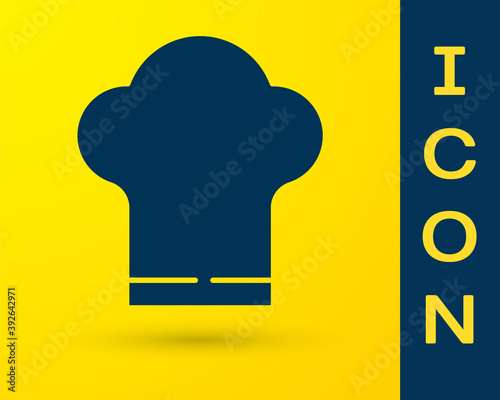 Blue Chef hat icon isolated on yellow background. Cooking symbol. Cooks hat. Vector.