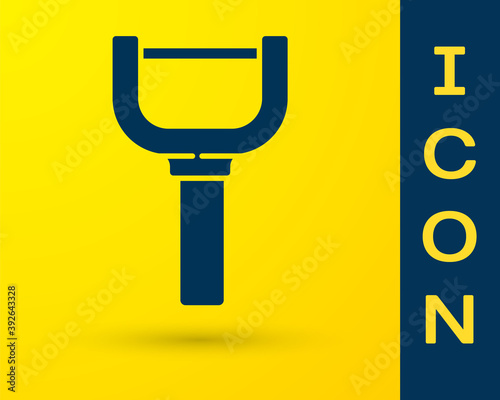 Blue Peeler icon isolated on yellow background. Knife for cleaning of vegetables. Kitchen item, appliance. Vector.