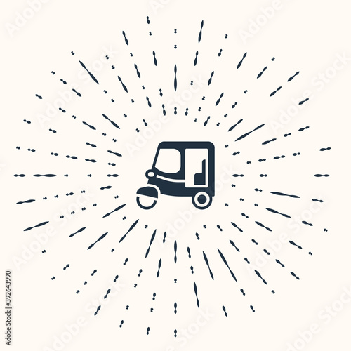 Grey Taxi tuk tuk icon isolated on beige background. Indian auto rickshaw concept. Delhi auto. Abstract circle random dots. Vector.