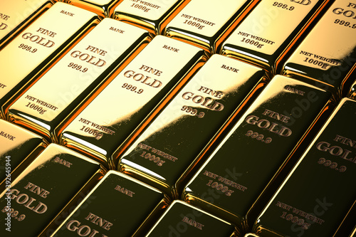Gold bars or ingots in a row. Financial  and investment concept.