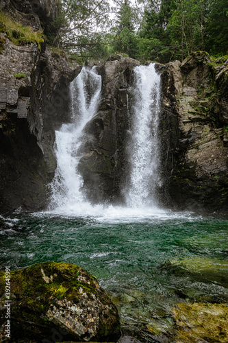 Double waterfall in a forest