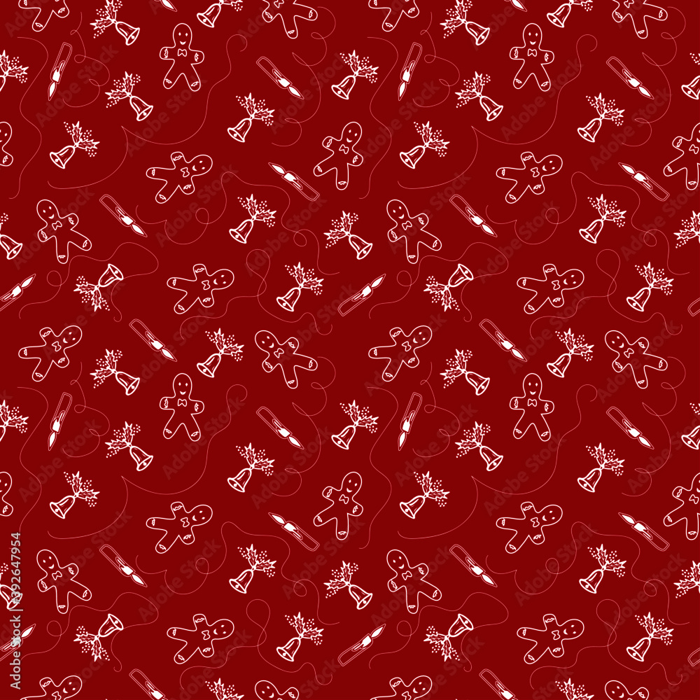 Naklejka premium Vector illustration. Christmas seamless pattern for wrapping paper, apparel, textiles, fabric, accessories, stationery. 