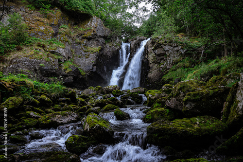 Double waterfall in a forest