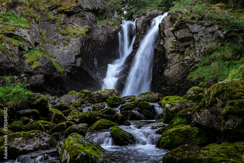 Double waterfall in a forest