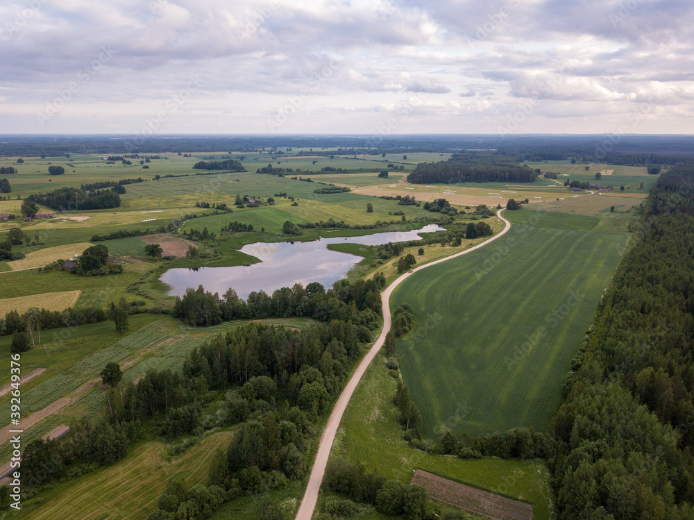 countryside aerial landscape with roads and green fields in summer countryside aerial landscape with roads and green fields in summer