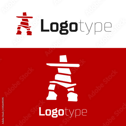 Red Inukshuk icon isolated on white background. Logo design template element. Vector.